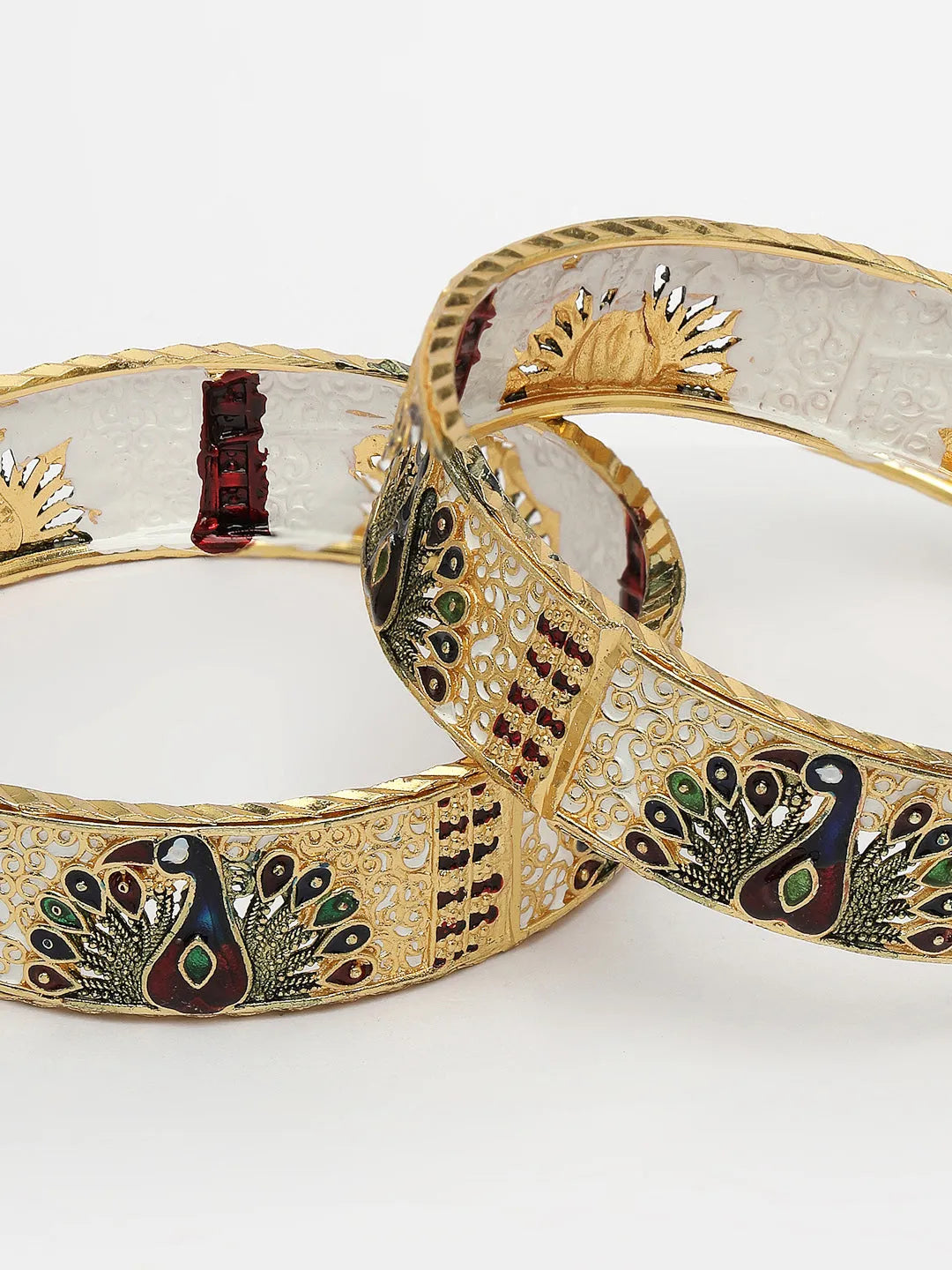 Set of 2 Gold-Plated Peacock Design Meenakari Handcrafted Bangles