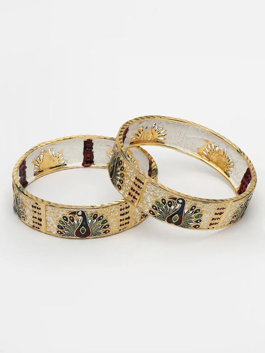 Set of 2 Gold-Plated Peacock Design Meenakari Handcrafted Bangles