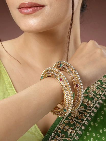 Set of 2 Gold-Plated Kundan Traditional Bangles