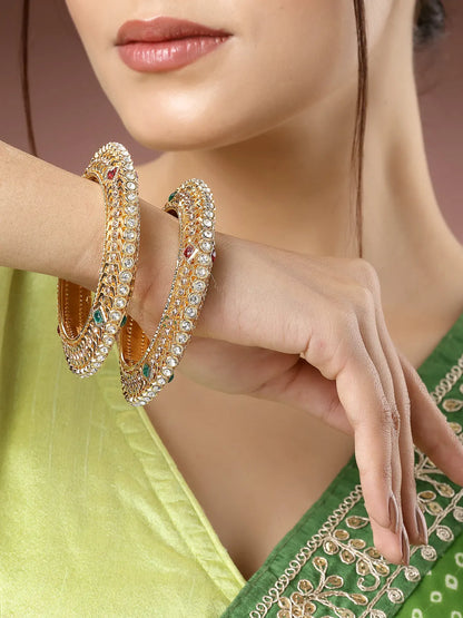 Set of 2 Gold-Plated Kundan Traditional Bangles