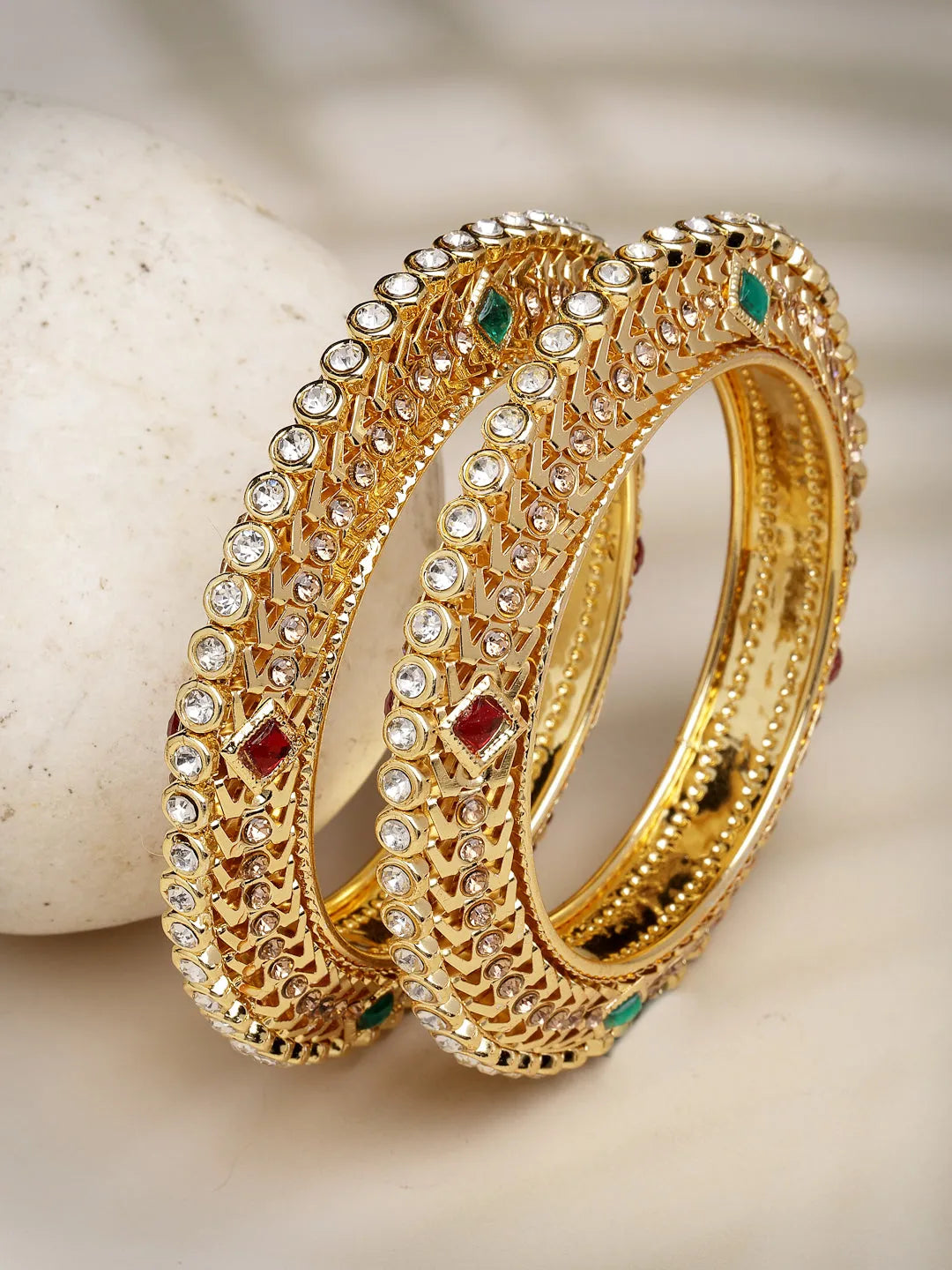 Set of 2 Gold-Plated Kundan Traditional Bangles