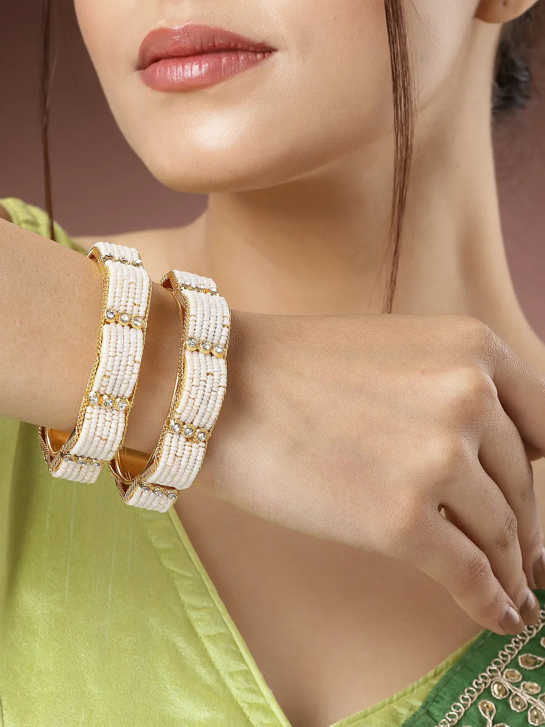 Set of 2 Gold-Plated Pearl Handcrafted Traditional Bangles