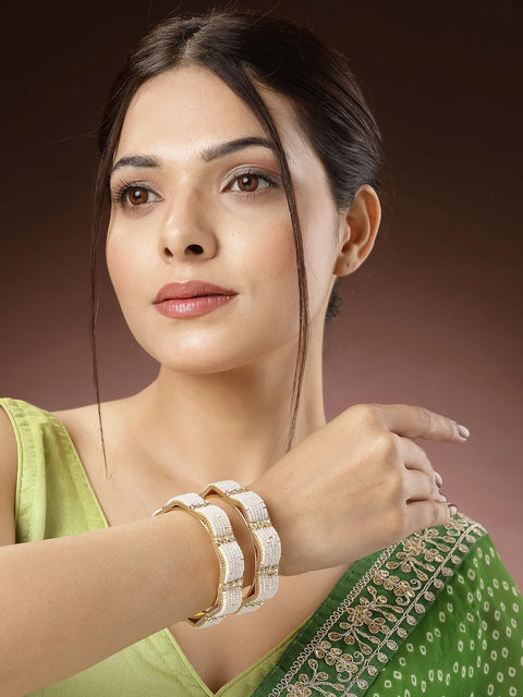 Set of 2 Gold-Plated Pearl Handcrafted Traditional Bangles