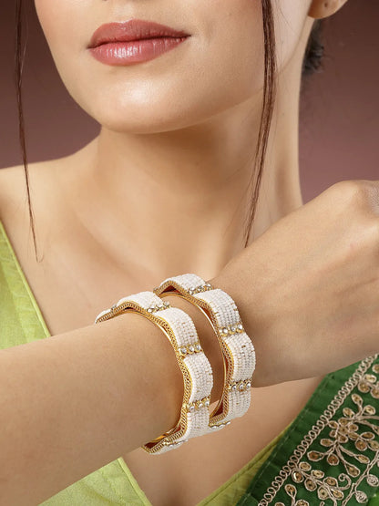 Set of 2 Gold-Plated Pearl Handcrafted Traditional Bangles