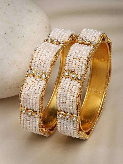 Set of 2 Gold-Plated Pearl Handcrafted Traditional Bangles