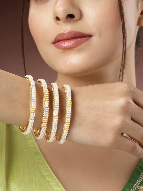 Set of 4 Gold-Plated Pearl Handcrafted Traditional Bangles