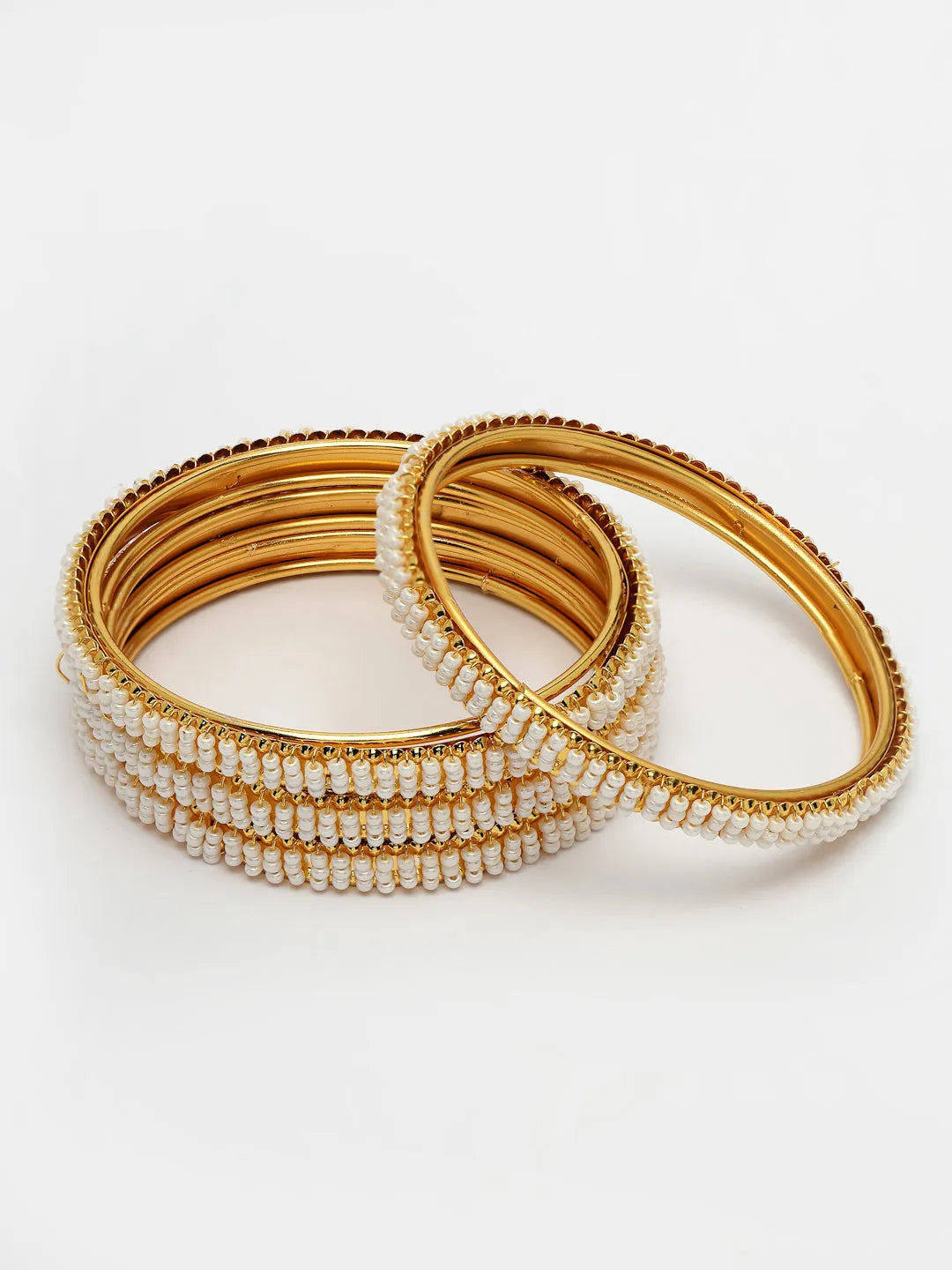 Set of 4 Gold-Plated Pearl Handcrafted Traditional Bangles