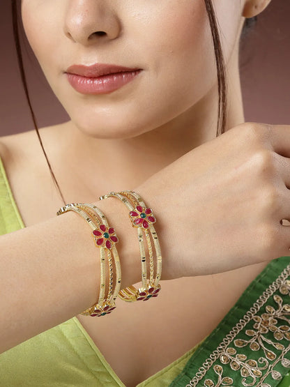 Set of 2 Gold-Plated Artificial Stones Handcrafted Traditional Bangles