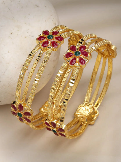 Set of 2 Gold-Plated Artificial Stones Handcrafted Traditional Bangles