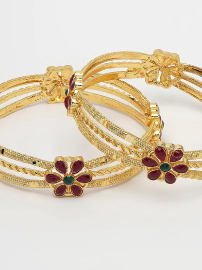 Set of 2 Gold-Plated Artificial Stones Handcrafted Traditional Bangles