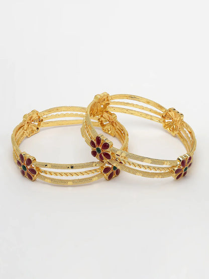 Set of 2 Gold-Plated Artificial Stones Handcrafted Traditional Bangles