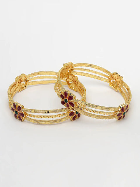 Set of 2 Gold-Plated Artificial Stones Handcrafted Traditional Bangles