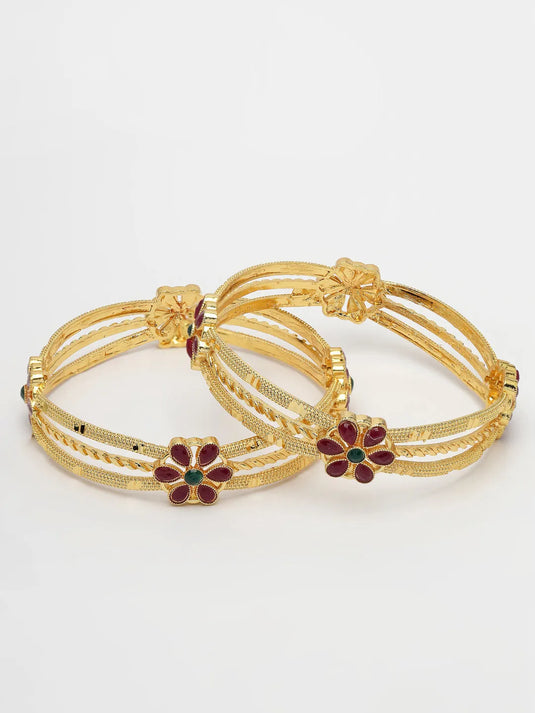 Set of 2 Gold-Plated Artificial Stones Handcrafted Traditional Bangles