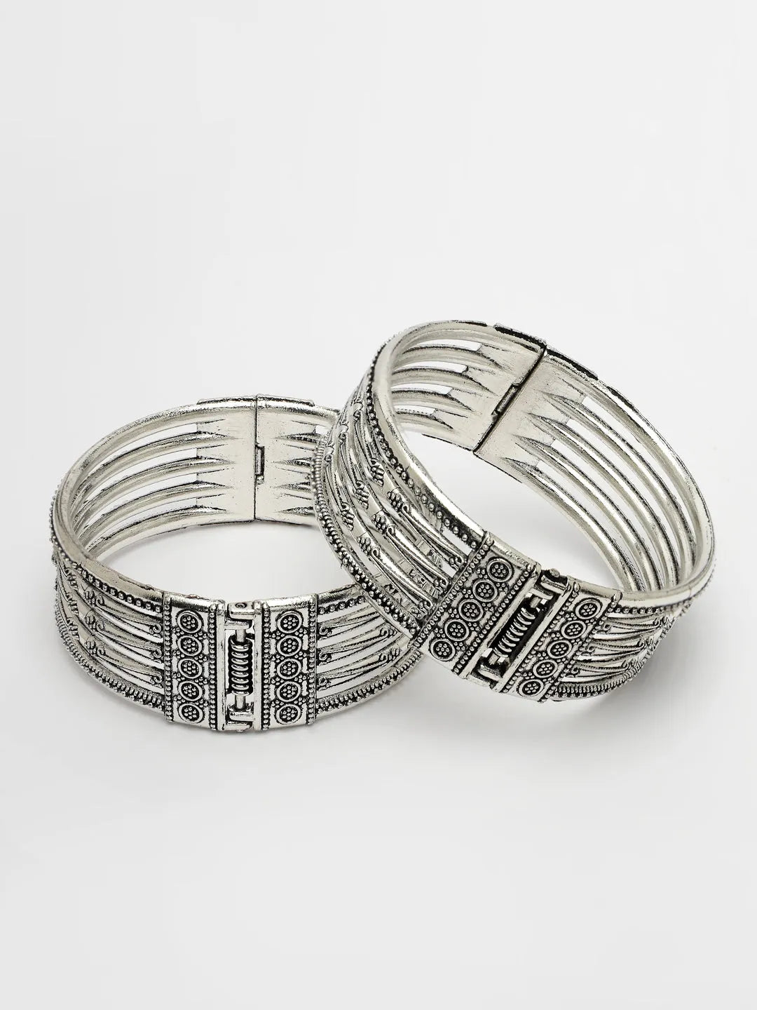 Silver-Toned German Silver Oxidised Kada Bangle