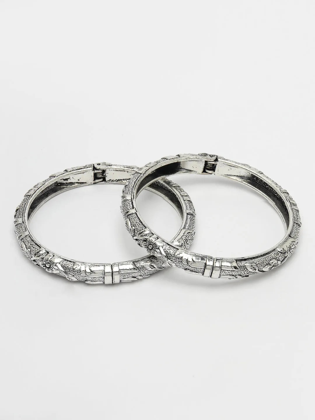 Silver-Toned German Silver Floral Oxidised Kada Bangle