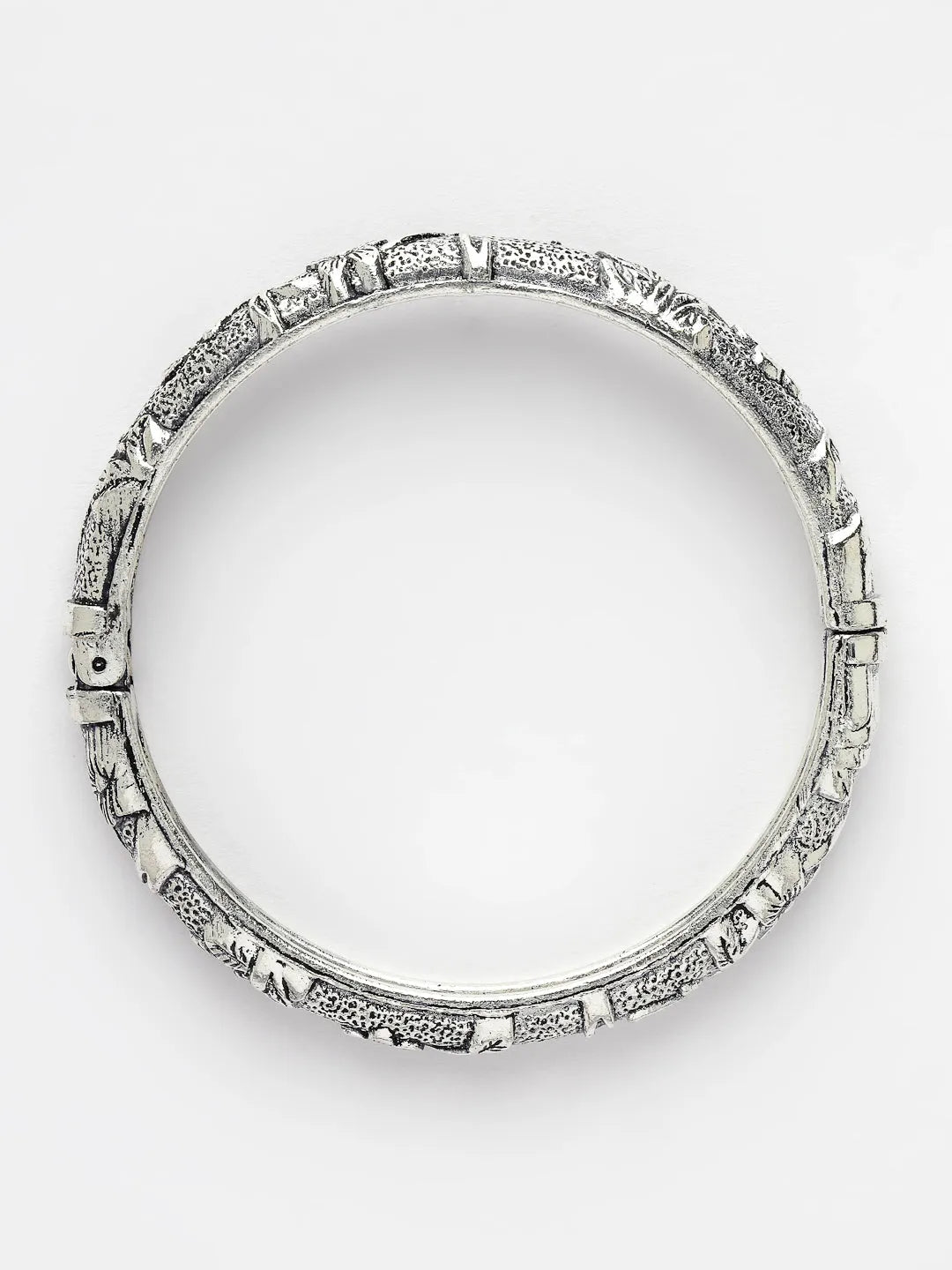 Silver-Toned German Silver Floral Oxidised Kada Bangle