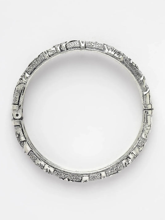 Silver-Toned German Silver Floral Oxidised Kada Bangle