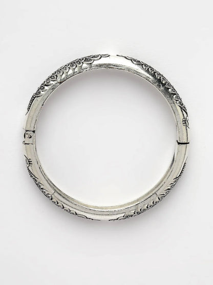 Silver-Toned German Silver Peacock Design Oxidised Kada Bangle