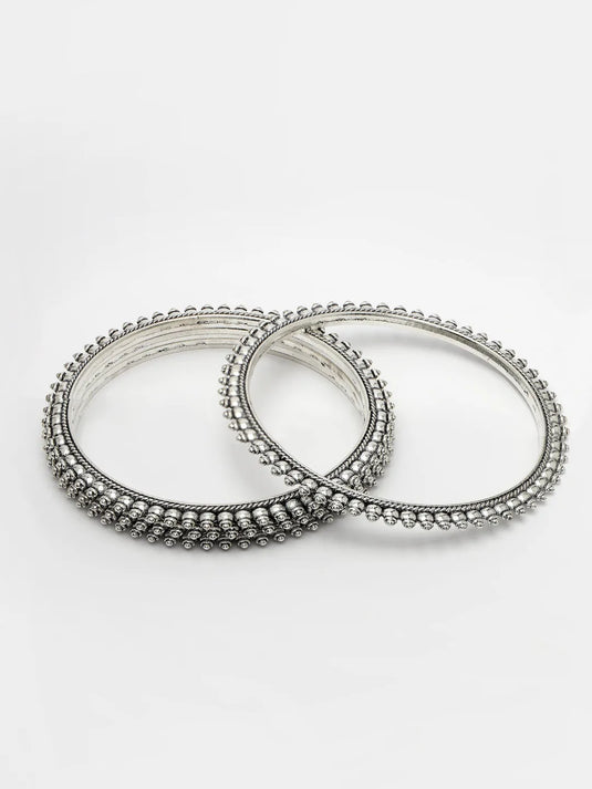 Set of 4 Silver-Toned German Silver Oxidised Bangles