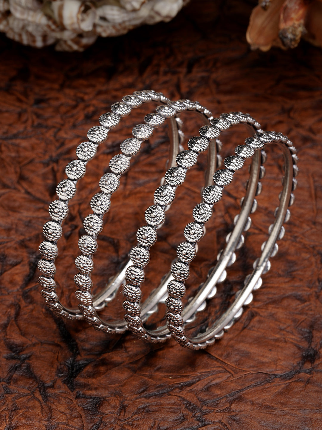 Set of 4 Silver-Toned German Silver Oxidised Bangles