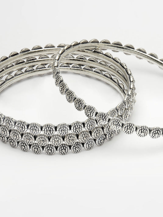 Set of 4 Silver-Toned German Silver Oxidised Bangles