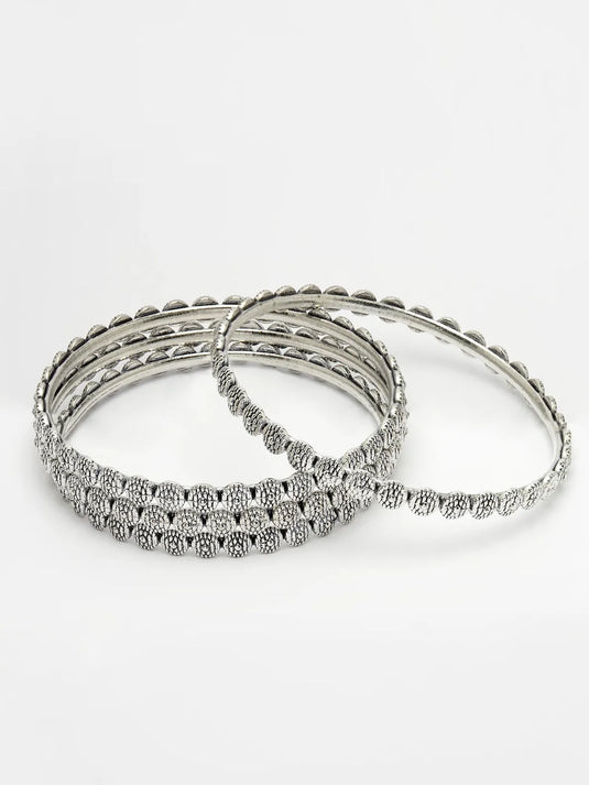 Set of 4 Silver-Toned German Silver Oxidised Bangles