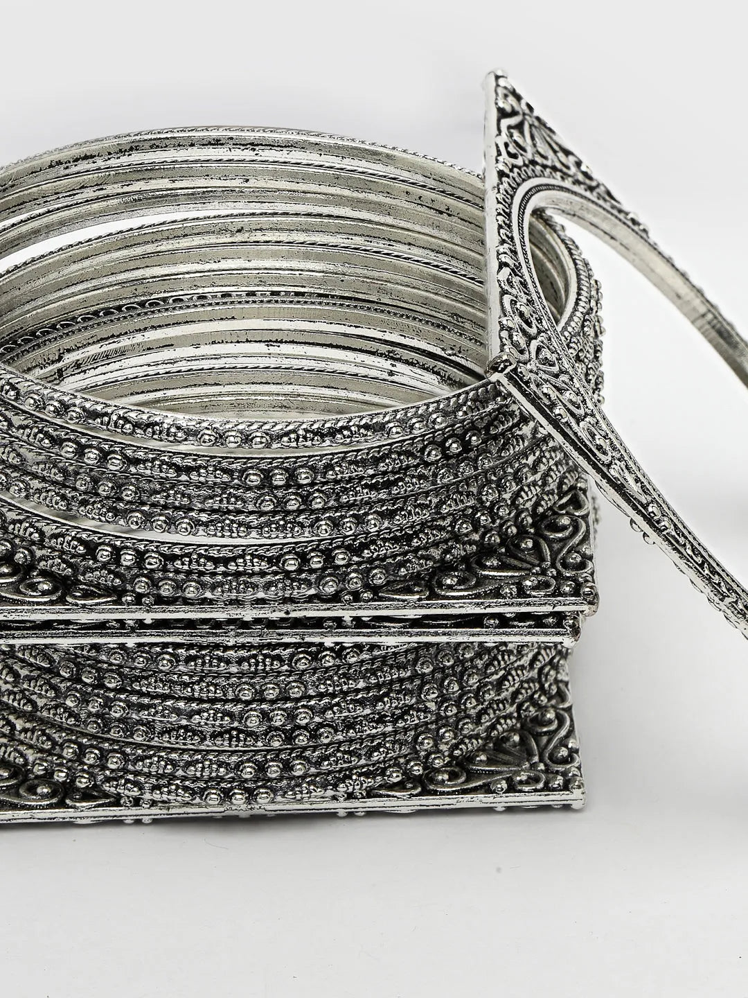 Set of 8 Silver-Toned German Silver Oxidised Bangles