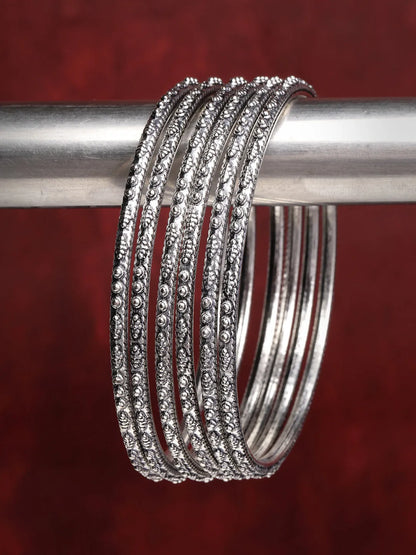 Set of 6 Silver-Toned German Silver Oxidised Bangles