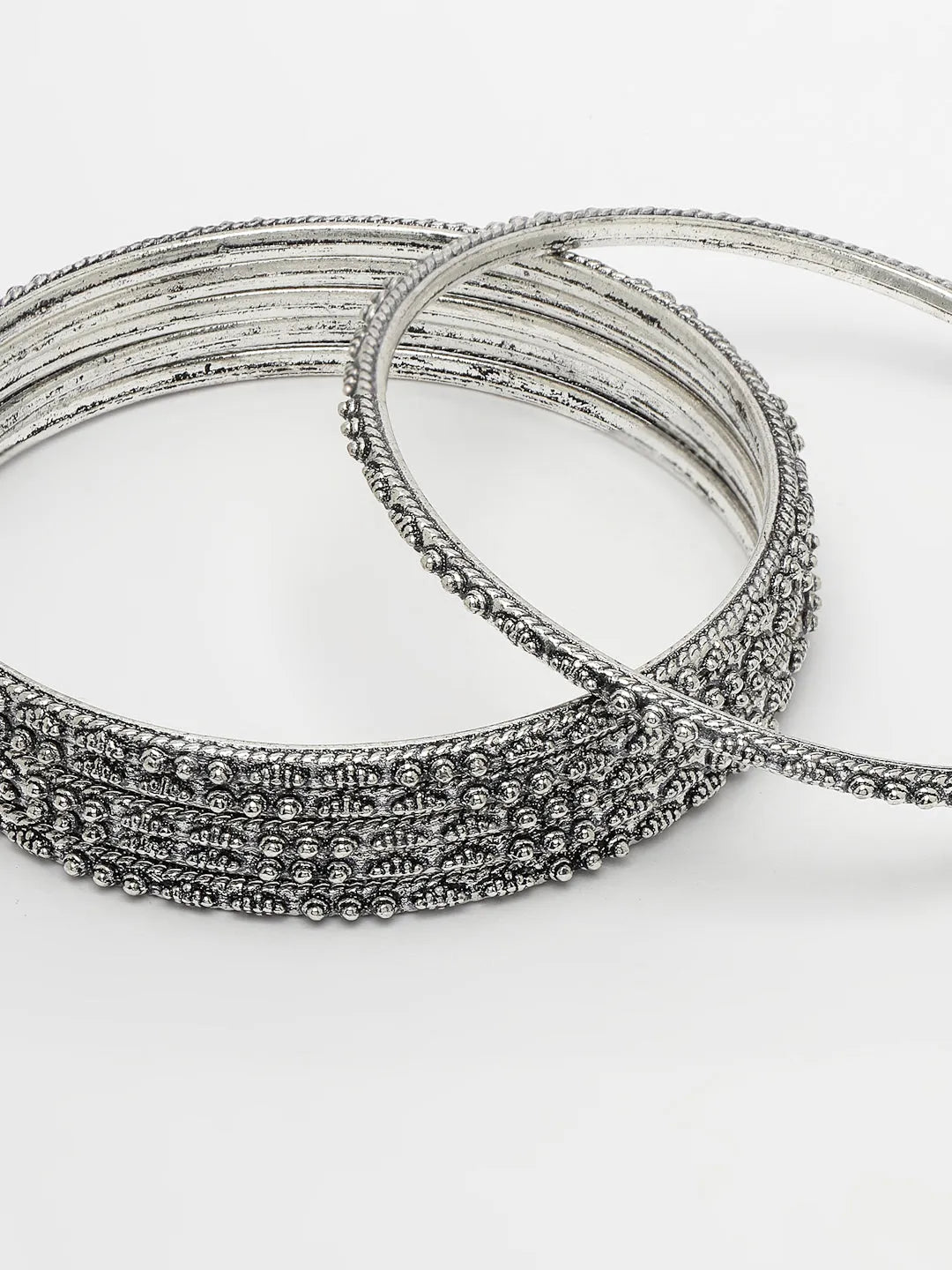 Set of 6 Silver-Toned German Silver Oxidised Bangles