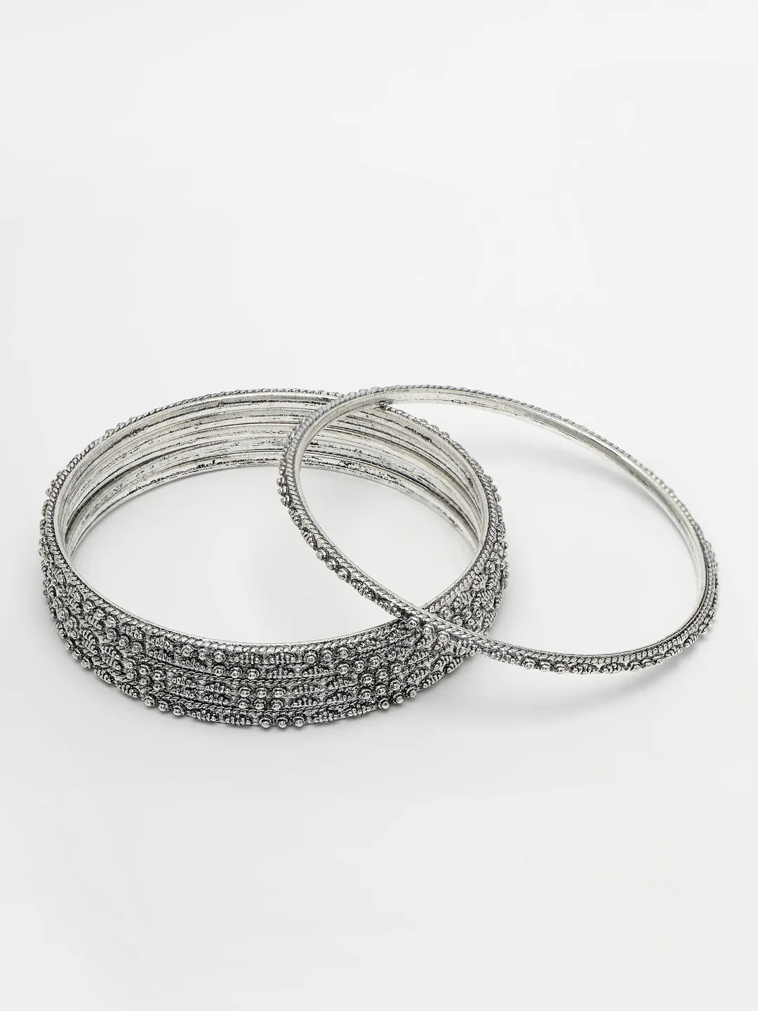 Set of 6 Silver-Toned German Silver Oxidised Bangles