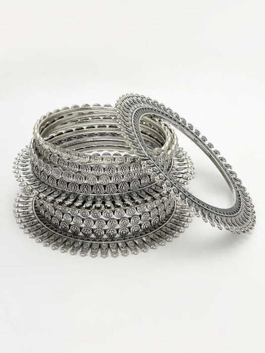 Set of 6 Silver-Toned German Silver Oxidised Bangles