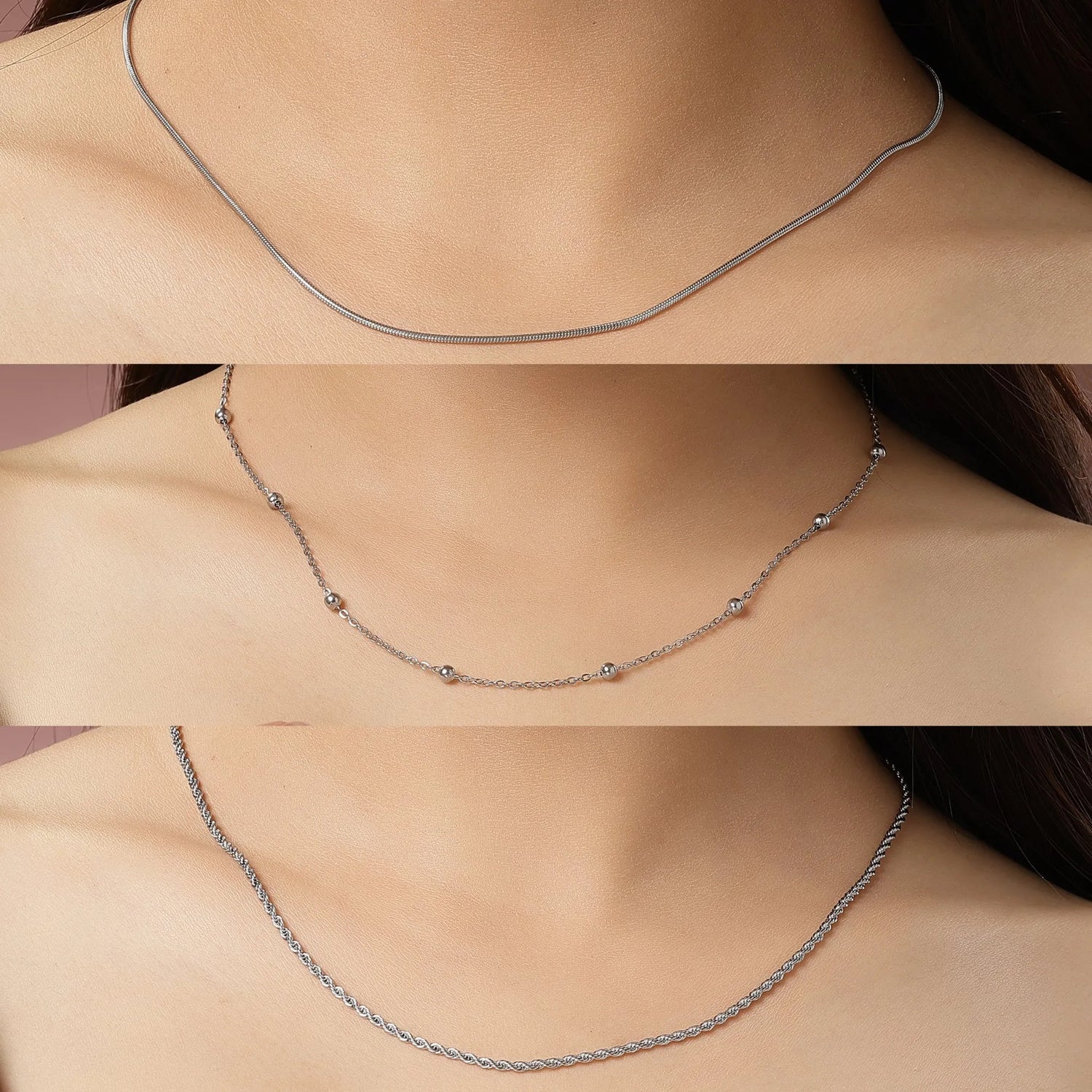 Set of 3 Silver-Toned German Silver Oxidised Chain