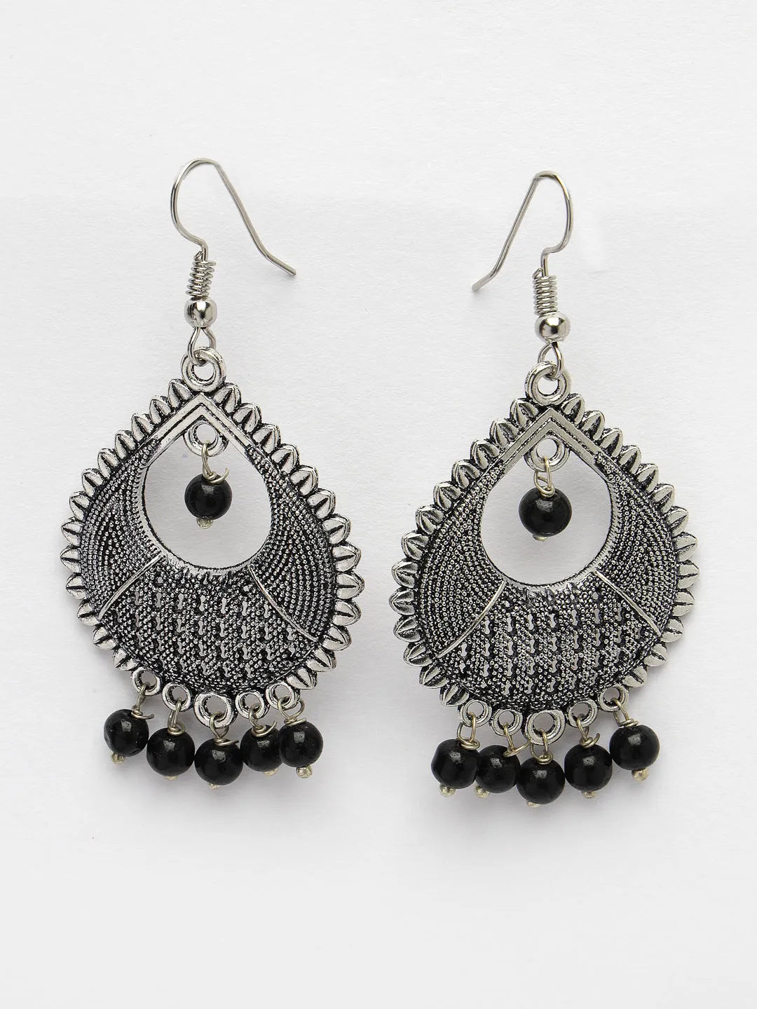 Silver-Plated Artificial Beads German Silver Oxidised Chandbali Earrings