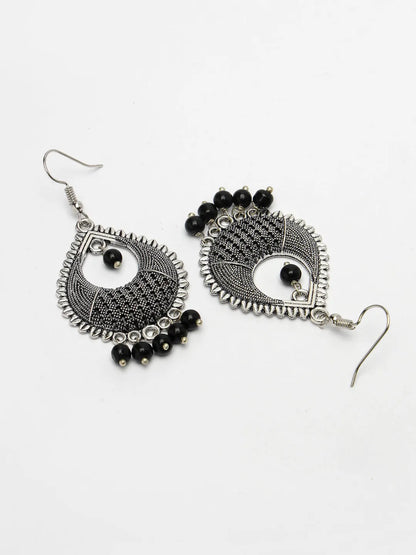 Silver-Plated Artificial Beads German Silver Oxidised Chandbali Earrings