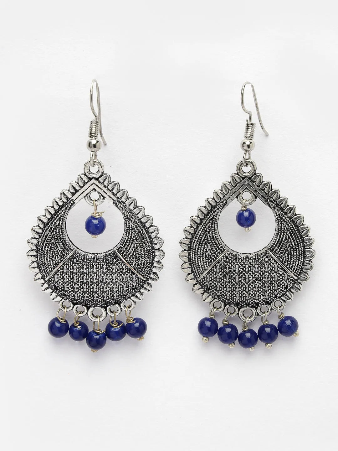 Silver-Plated Artificial Beads German Silver Oxidised Chandbali Earrings