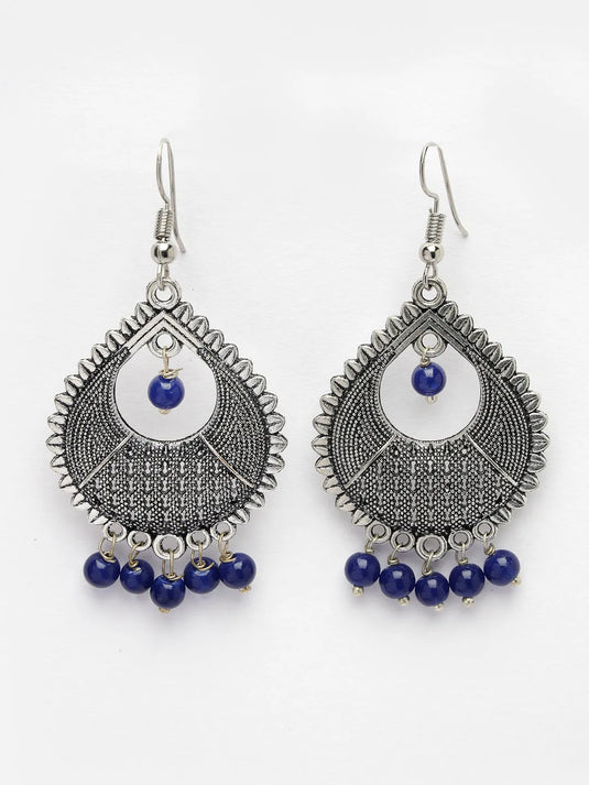 Silver-Plated Artificial Beads German Silver Oxidised Chandbali Earrings