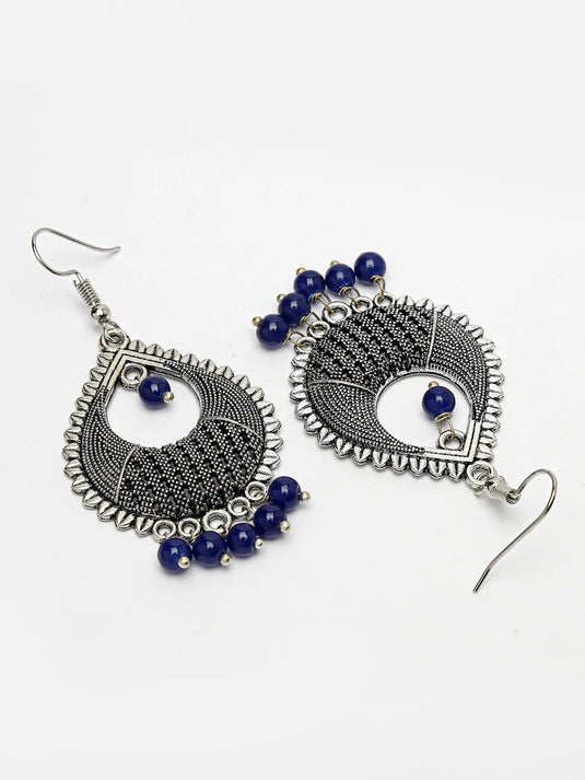 Silver-Plated Artificial Beads German Silver Oxidised Chandbali Earrings