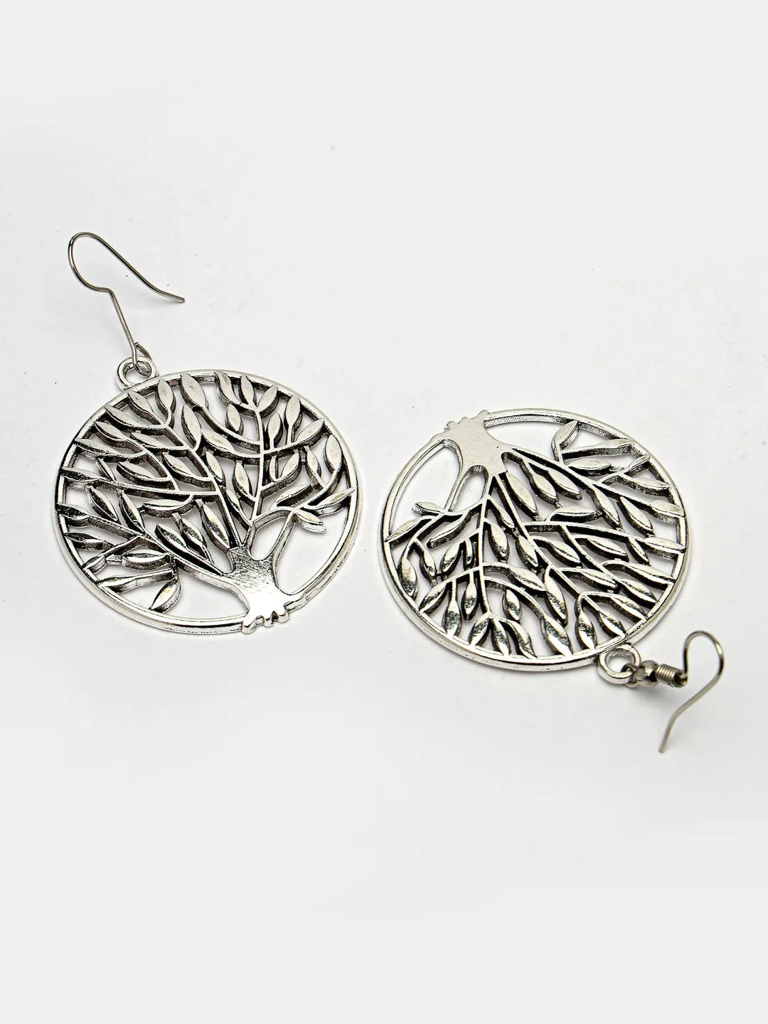 Silver-Toned Circular shape German Silver Oxidised Drop Earrings