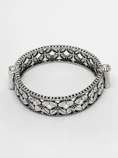 Silver-Toned German Silver Oxidised Kada Bangle