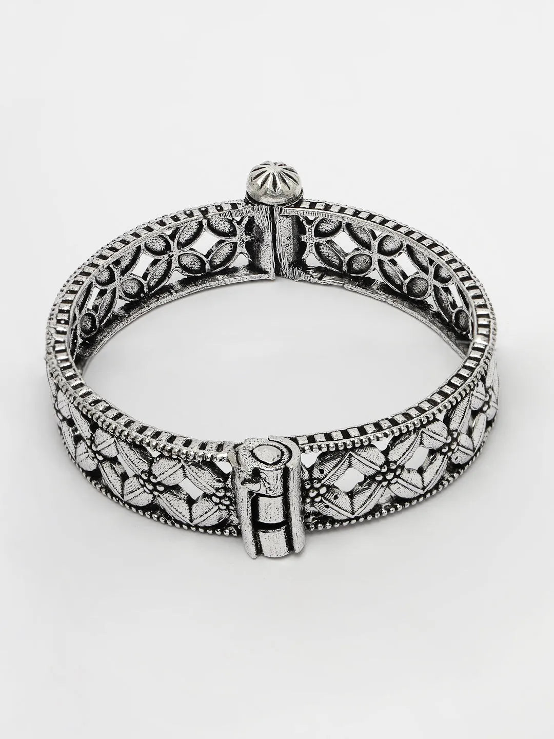 Silver-Toned German Silver Oxidised Kada Bangle