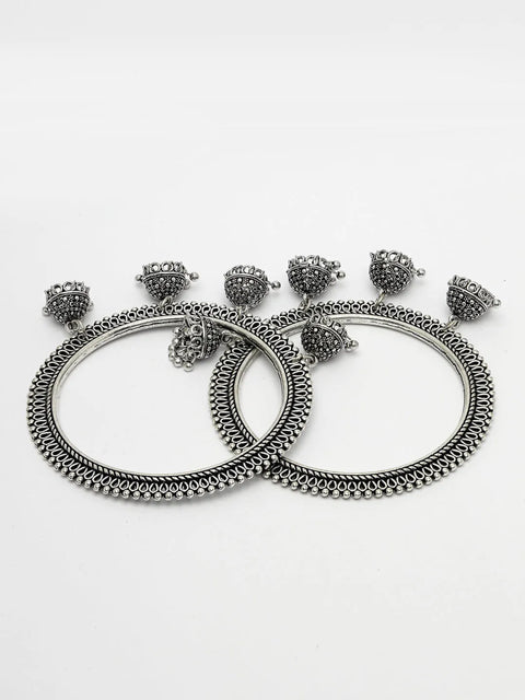 Set of 2 Silver-Toned German Silver Oxidised Bangle