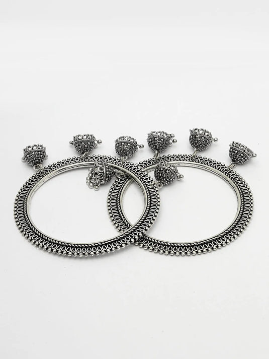 Set of 2 Silver-Toned German Silver Oxidised Bangle