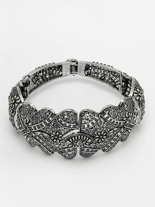 Silver-Toned German Silver Oxidised Kada Bangle