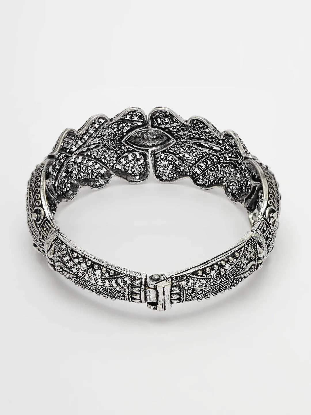 Silver-Toned German Silver Oxidised Kada Bangle