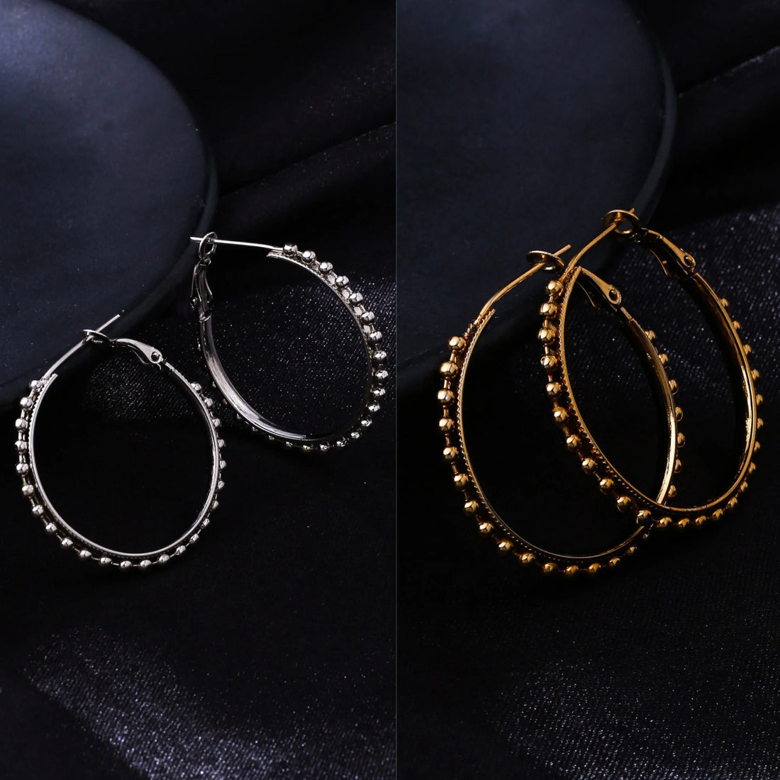 Set of 2 Gold &amp; Silver Beaded Circular Hoop Earrings