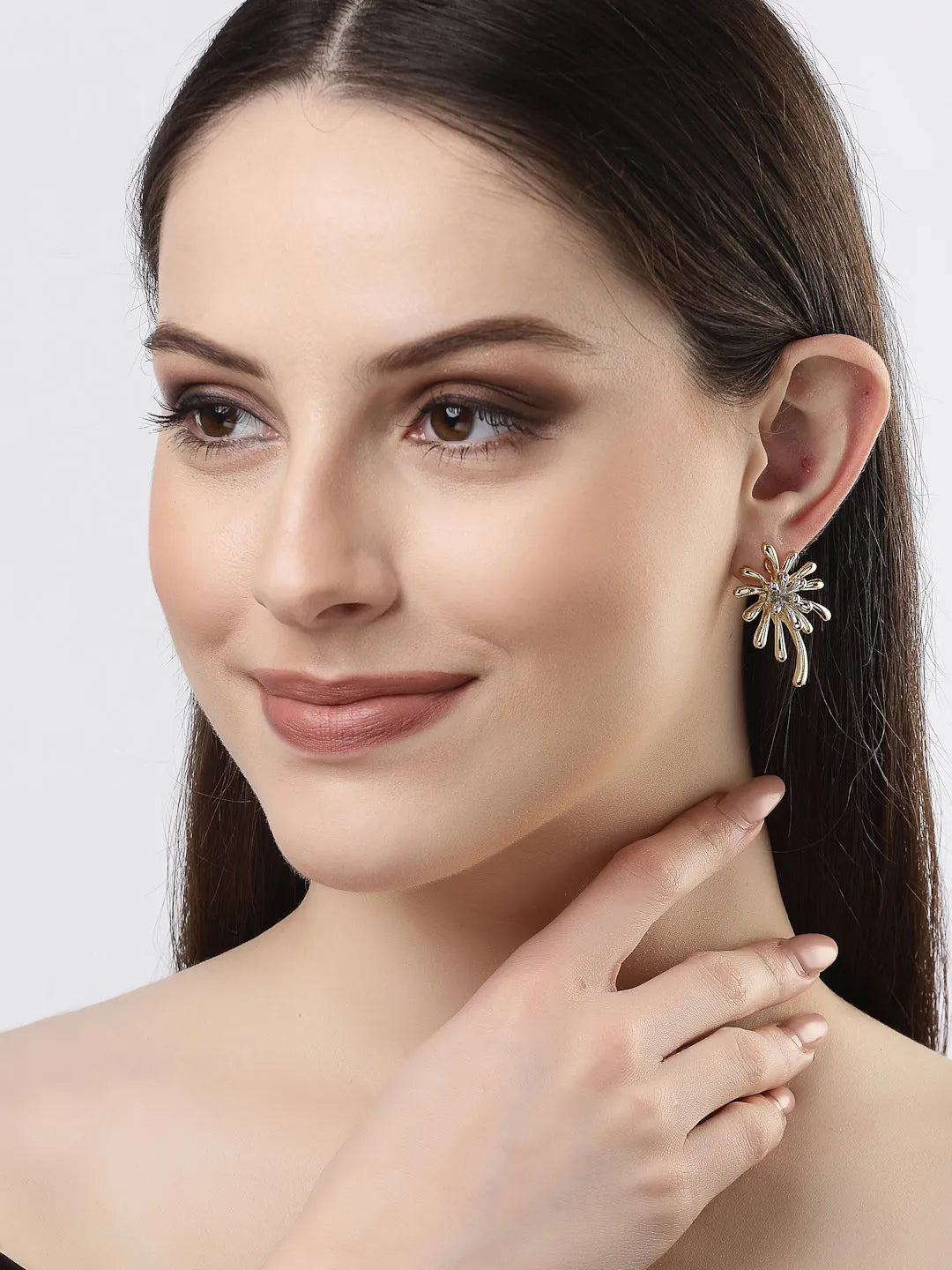 Set of 2 Silver &amp; Gold Brass-Plated Floral Shape Drop Earrings