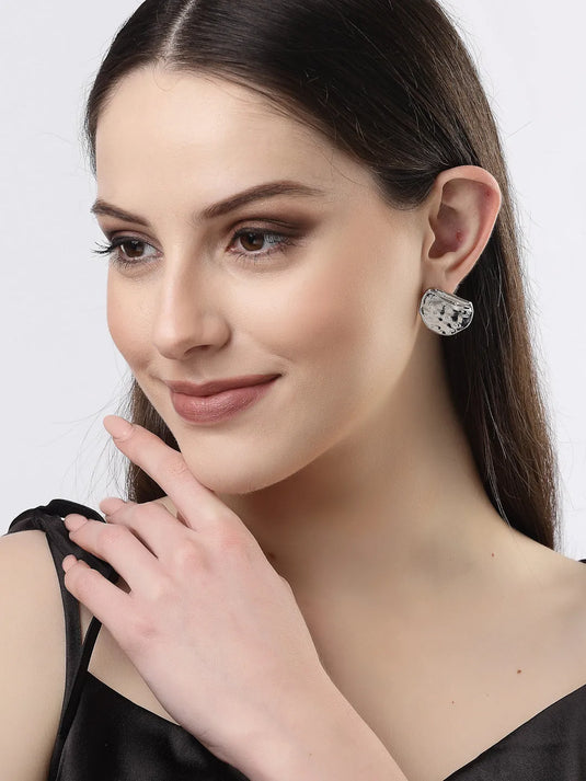 Set of 2 Gold &amp; Silver Brass-Plated Artificial Stones Studded Studs Earring