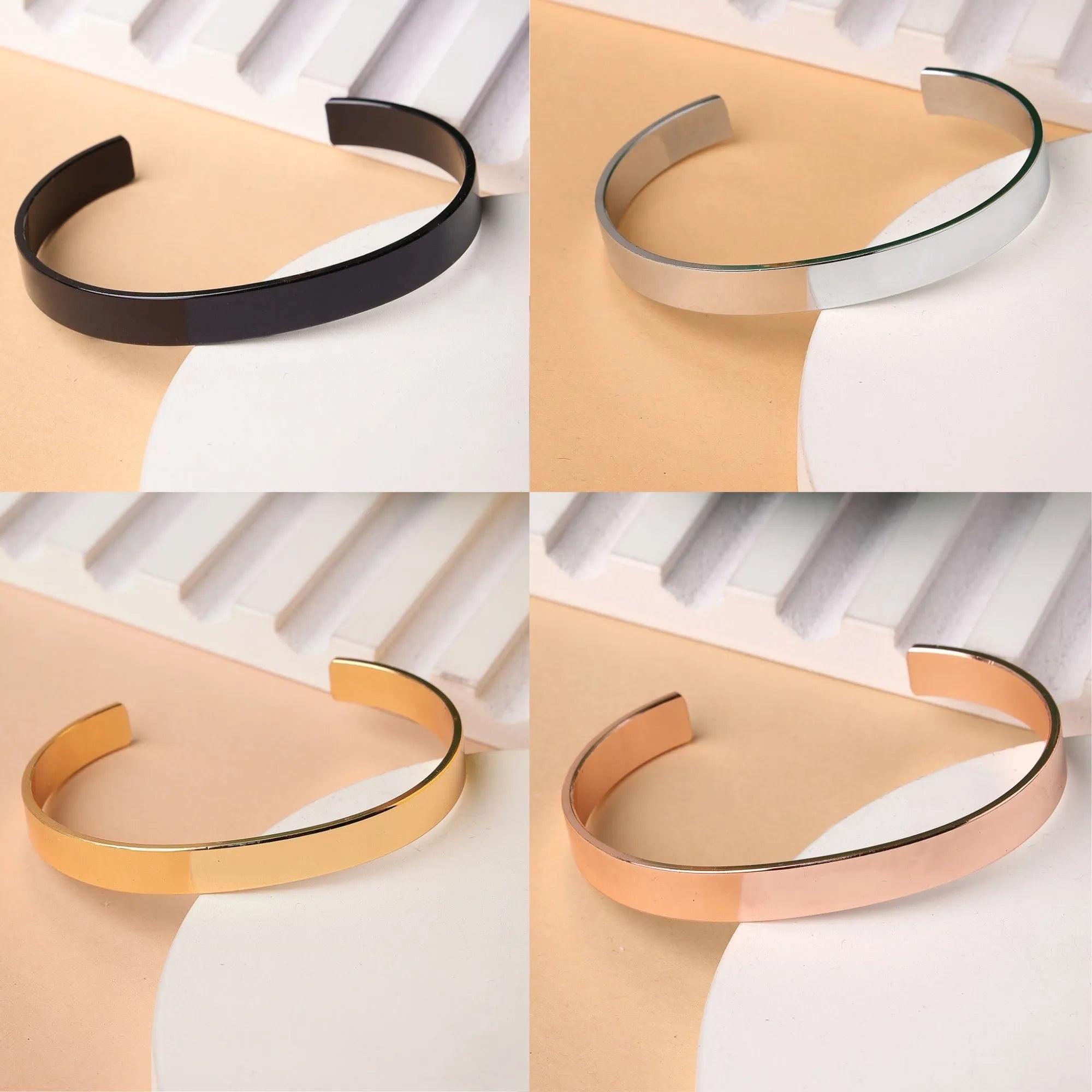 Men Set of 4 Multi Color Stainless Steel Cuff Bracelet