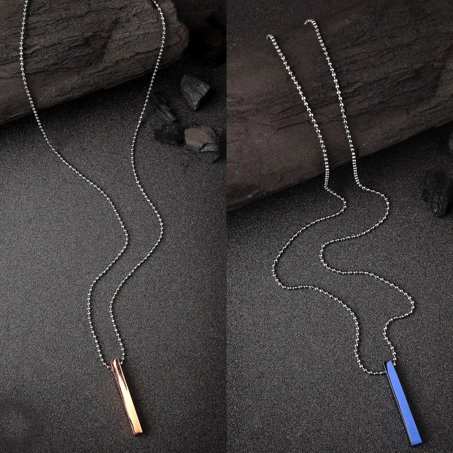 Men Set of 2 Gold &amp; Blue Geomatric Pendent with Chain