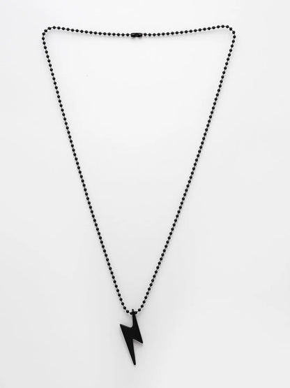 Men Set of 2 Black &amp; Silver flash pendent with chain